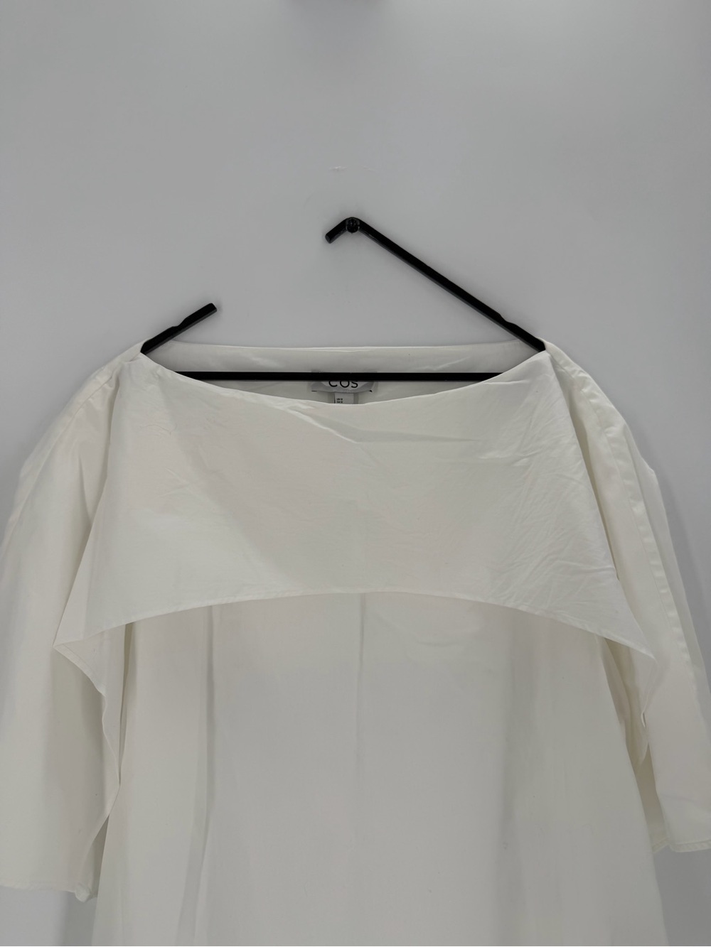 Cos Draped Cotton Boat Neckline Short Sleeve Flap Top In White